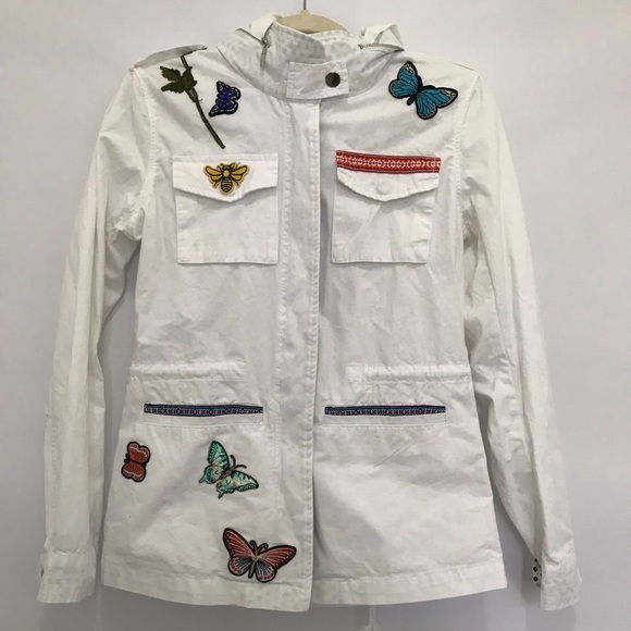 Boston Proper Jackets & Blazers - Boston Proper white embroidered jacket top 3D applique beads butterflies Sz XS